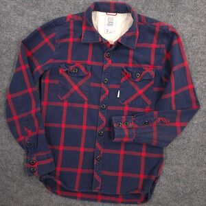 Topo Designs Field Flannel Shirt Mens M Navy Red Windowpane Check Outdoor Chore